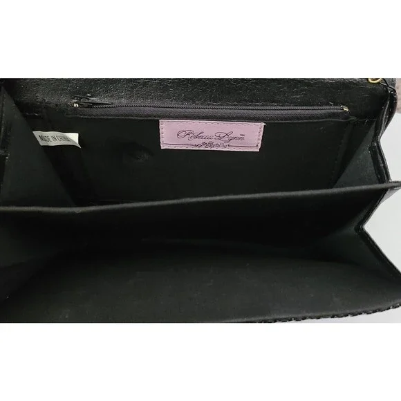 Rebecca Lynn Womens Evening Purse Black Gold Sequin Shoulder Strap 9"x6" - Picture 8 of 8